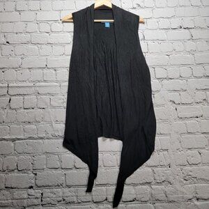 White Warren Silk Cashmere Black Waterfall Side Vest Sweater Cardigan Size M